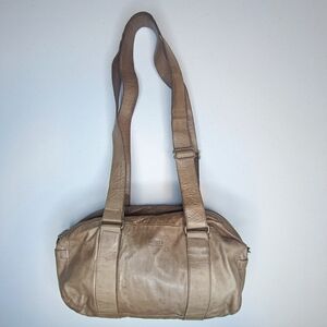 M0851 Tan Grey Mauve Taupe Leather Shoulder Doufle Tennis Bag